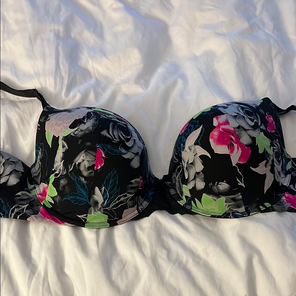 Torrid Black and Pink Floral Bra with Underwire Support
